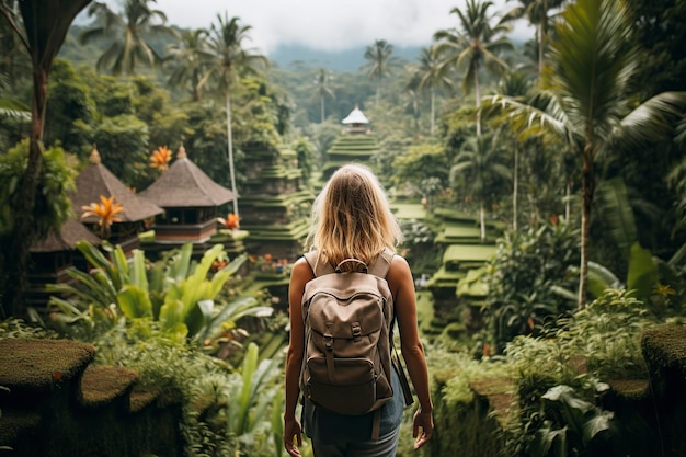 woman with backpack exploring bali