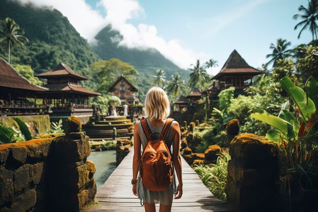 woman with backpack exploring bali