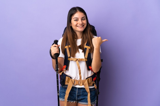 Woman with a backpack in studio