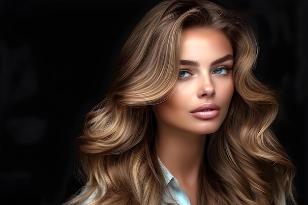 Женщина с волосами Balayage на черном фоне Концептная фотография волос Balayage Hair на чёрном фоне Women39s Hairstyles Студия фотосессии