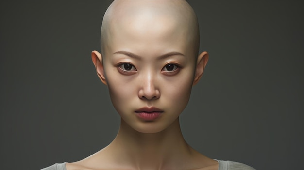 A woman with a bald head and a shaved head