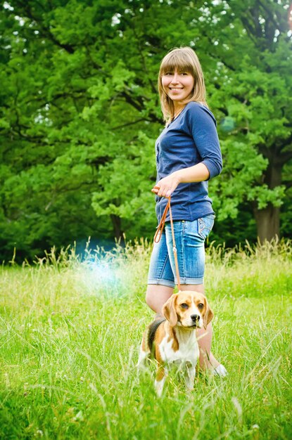 Woman with beagle