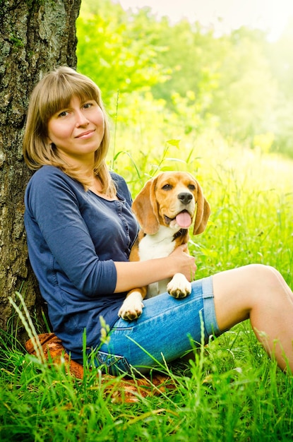 Woman with beagle