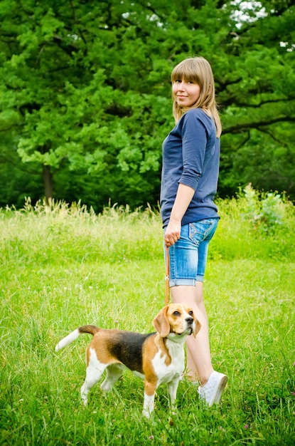 Woman with beagle