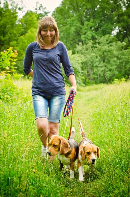 Woman with beagle