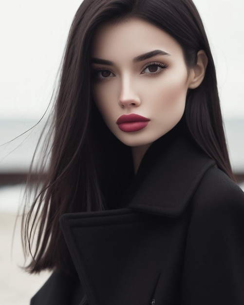 Woman with a beautiful face and red lipstick