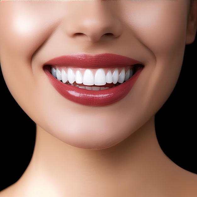woman with a beautiful snow white smile on black background ai generative
