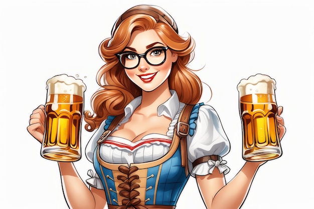 Женщина с пивом Немецкий пивоварный фестиваль Oktoberfest создан с помощью генеративного программного обеспечения ИИ