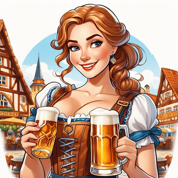 Photo woman with beer german beer festival oktoberfest created with generative ai software