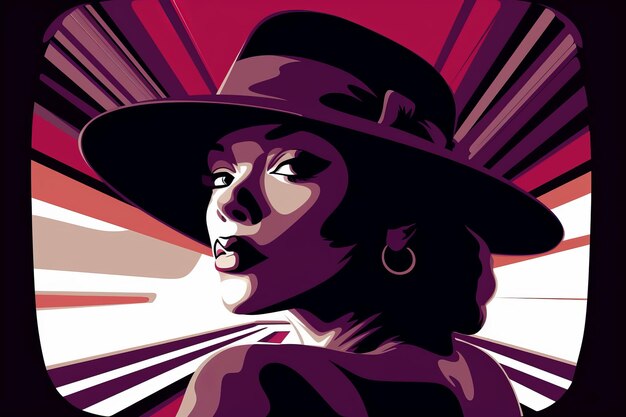 大きな帽子をかぶった女性が電車に乗っている 美しいイラスト画像 生成AI