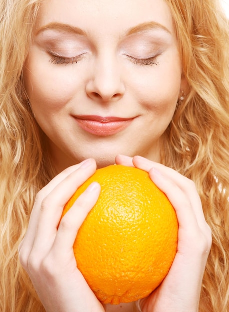 Woman with big orange