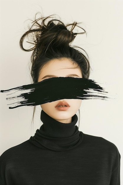 Photo a woman with a black brush on her face