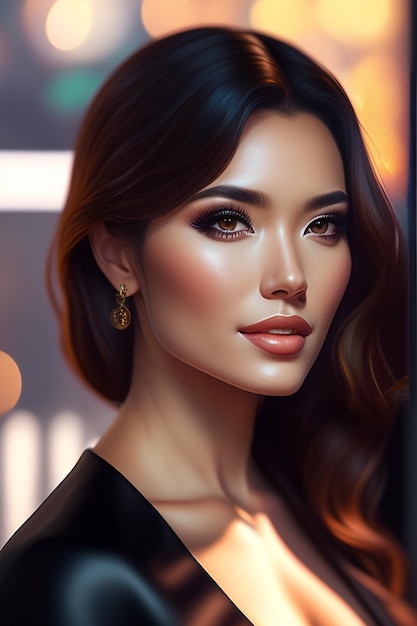 Premium AI Image | A woman with a black dress and a gold ring on her face