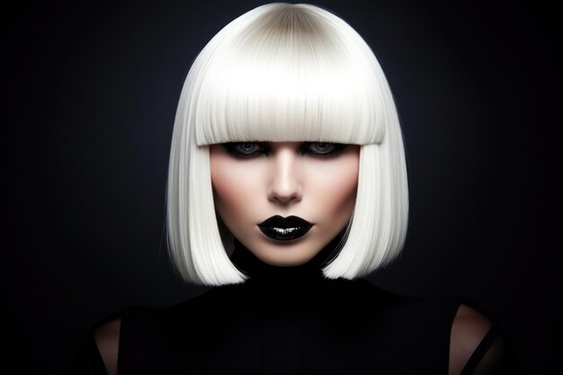 Premium AI Image | A woman with black lipstick and white hair