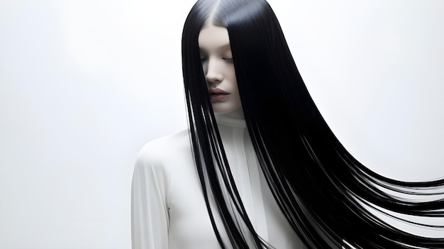 Photo woman with black long hair generative ai