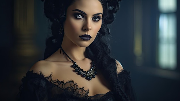 A woman with black makeup and black hair