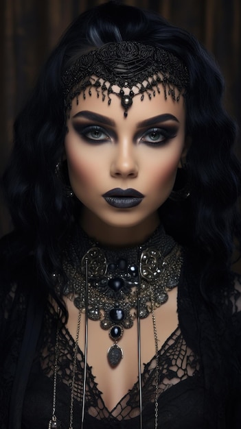 Premium AI Image  a woman with black makeup and black hair