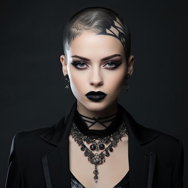 a woman with black makeup and black lipstick