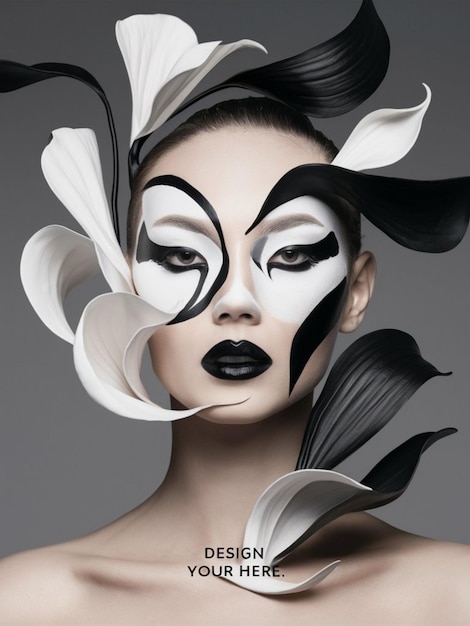 a woman with black makeup and white make up on her face