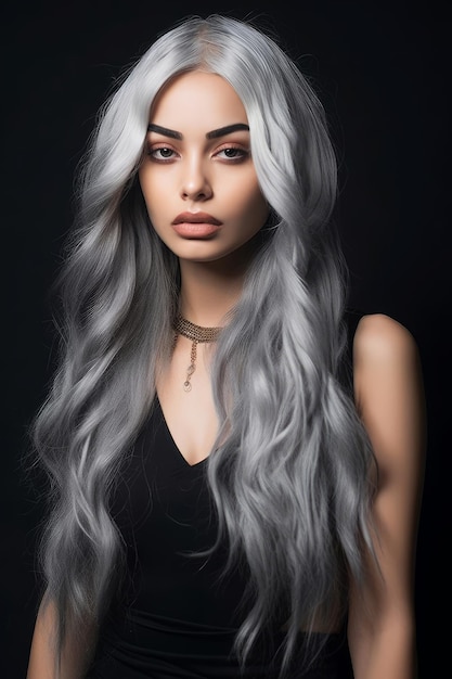 Photo a woman with a black top and silver hair