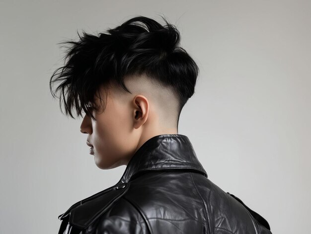 Photo a woman with a black undercut and leather jacket