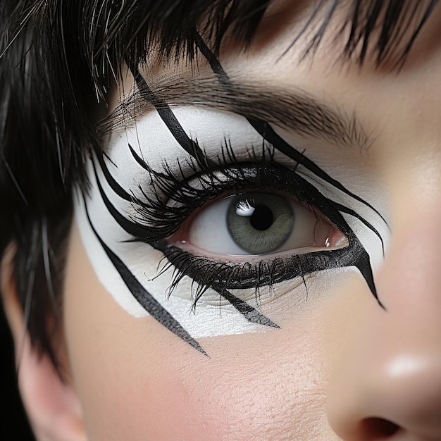 a woman with a black and white eye painted with a black and white eye.