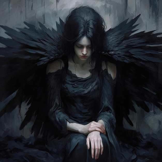 Premium AI Image | A woman with black wings and a black dress