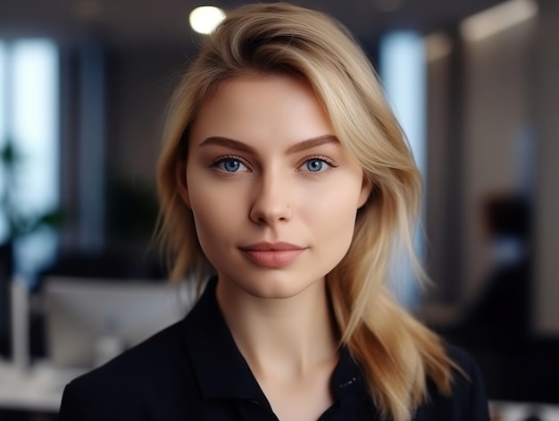 A woman with blonde hair and a black shirt