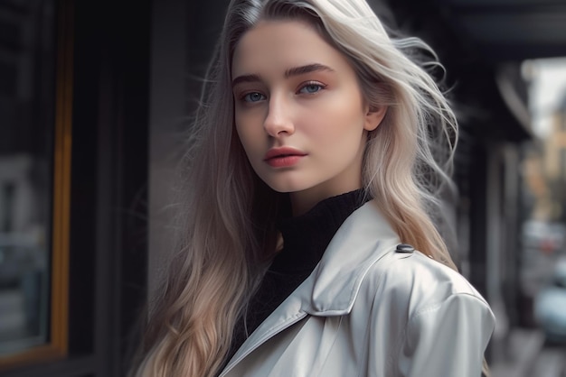 Premium AI Image | A woman with blonde hair and a black turtleneck