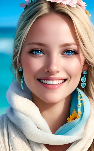 Женщина со светлыми волосами и голубыми глазами улыбается в камеру.