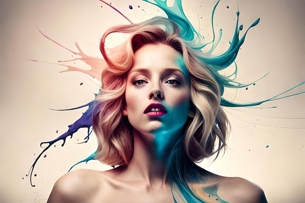 Женщина со светлыми волосами и синими и рыжими волосами