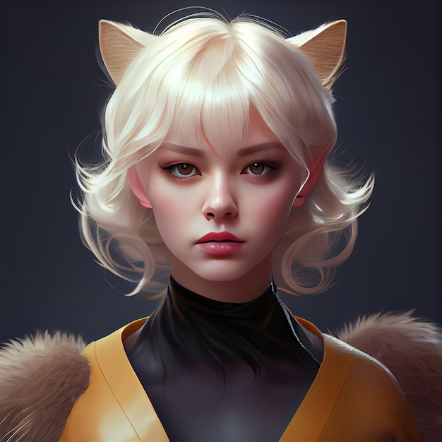 A woman with blonde hair and ears that say cat