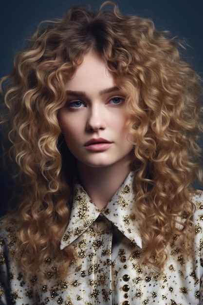 A woman with blonde hair and a floral shirt