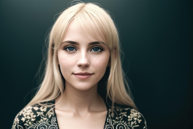 A woman with blonde hair and freckles looks into the camera