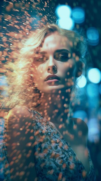 a woman with blonde hair looking through a window