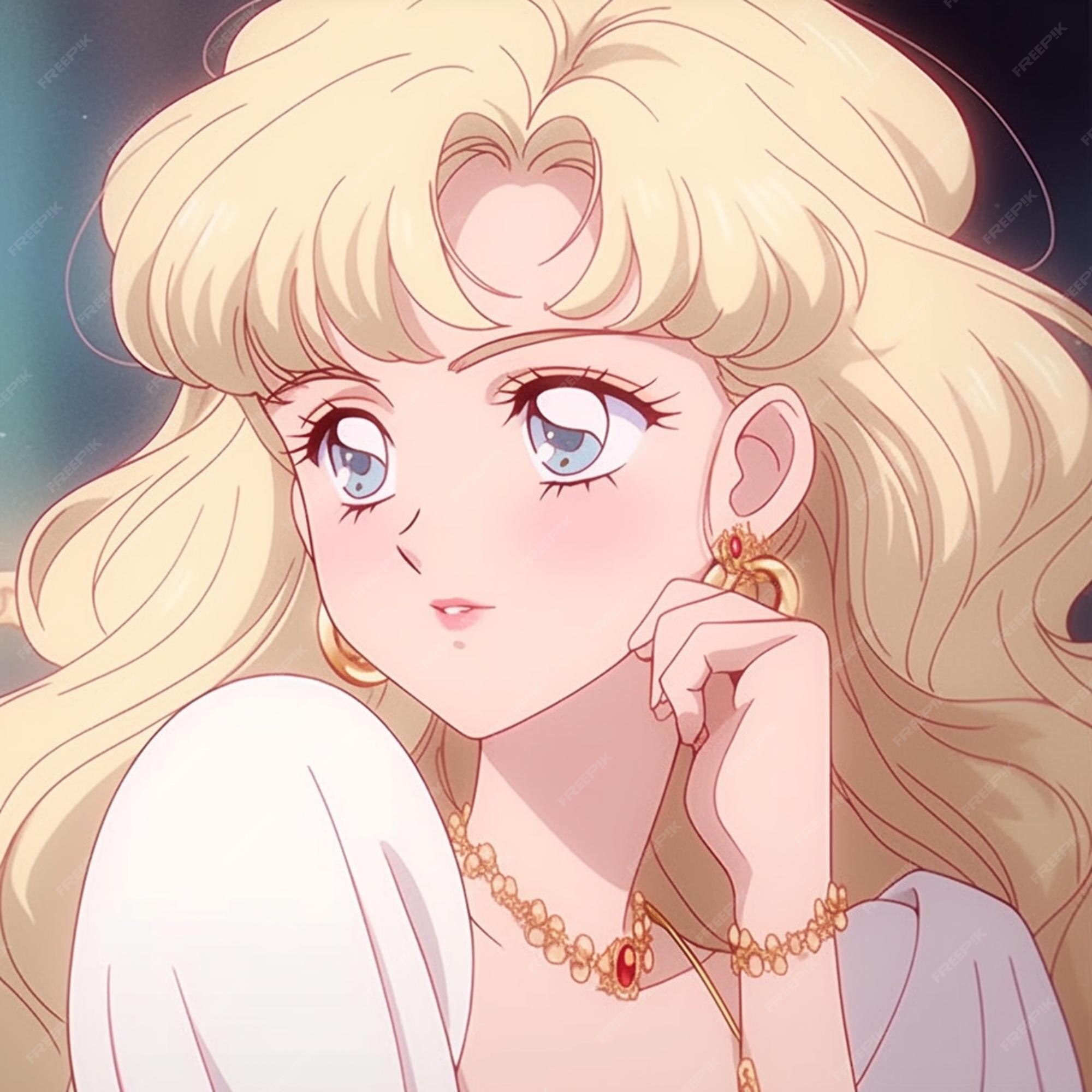 Premium AI Image A woman with blonde hair and a pearl necklace looks