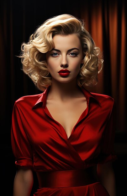 Photo a woman with blonde hair and red lipstick is posing for a photo