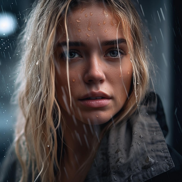 a woman with blonde hair and a scarf on her neck