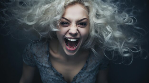 Photo a woman with blonde hair screaming