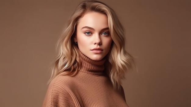 A woman with blonde hair and a turtleneck