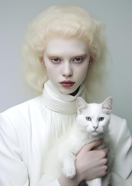 Photo a woman with blonde hair and a white cat