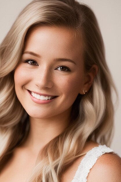 A woman with blonde hair and a white dress