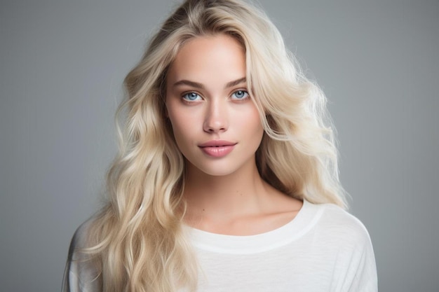 a woman with blonde hair and a white shirt