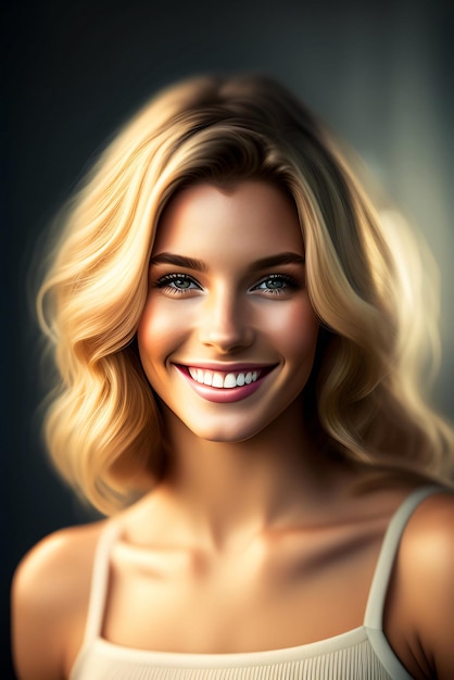 A woman with blonde hair and a white smile