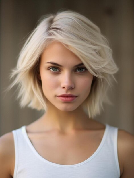 Photo a woman with blonde hair and a white tank top