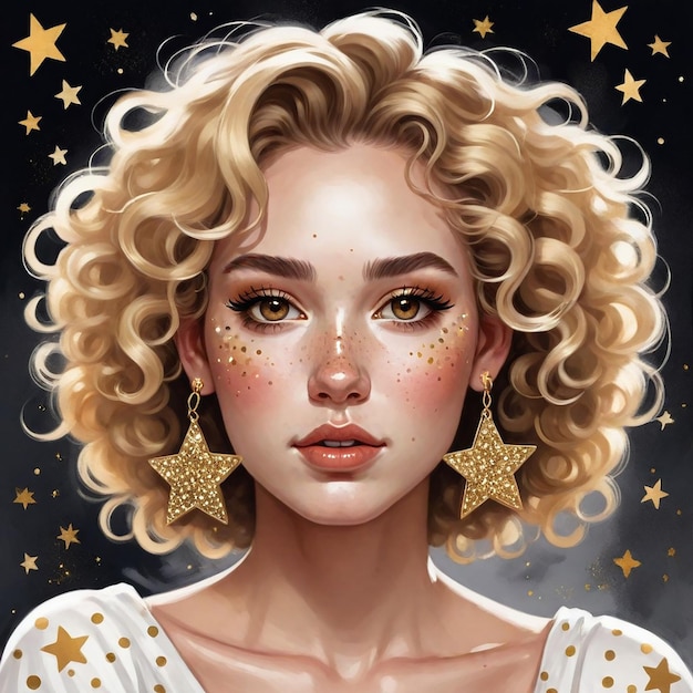 Foto una donna con i capelli biondi e gli occhi gialli e una stella sul suo viso