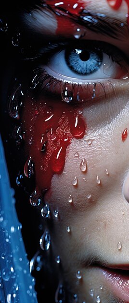 Photo a woman with blood on her face and the blood drop on her face