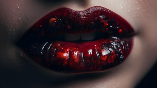 A woman with a bloody lip and a bloody mouth.