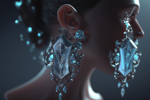 A woman with a blue diamond earrings