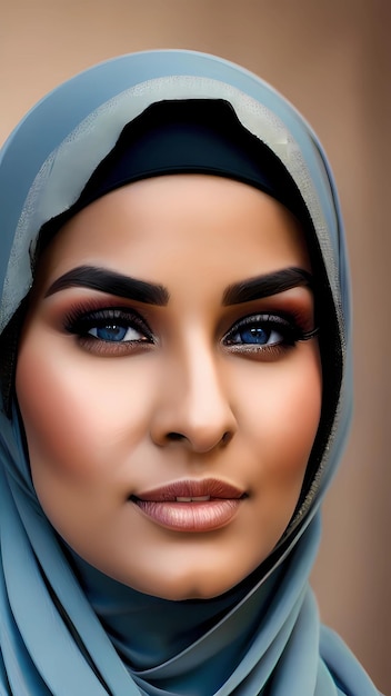 женщина с голубыми глазами и в черном хиджабе.